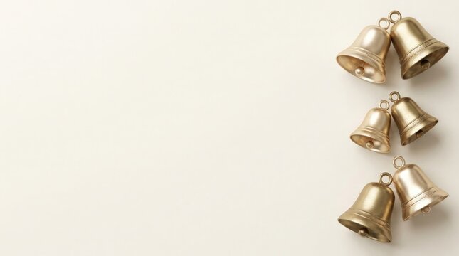 Golden bells hanging in a row