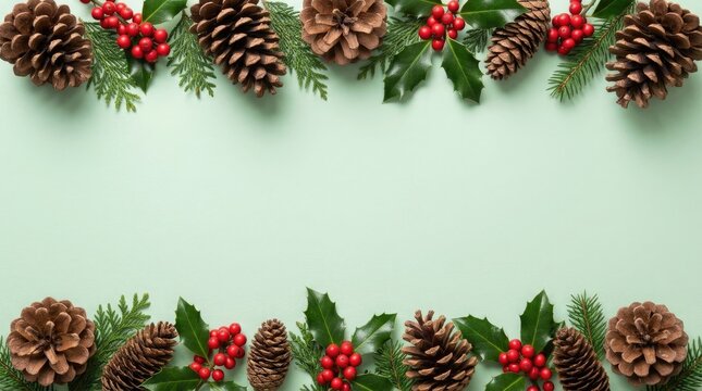 Holiday pine cone and berry garland decoration
