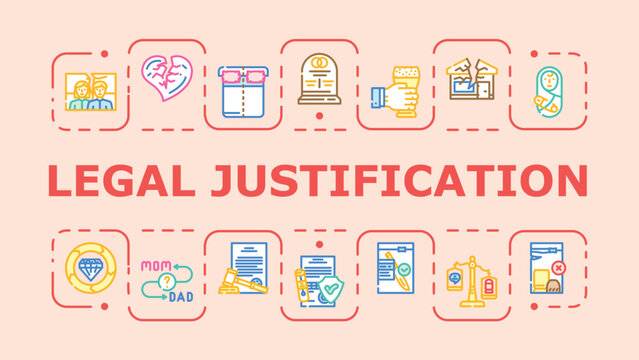 Legal justification banner infographic. Rights precedent, claim legality, ethics dueprocess icon vector illustration
