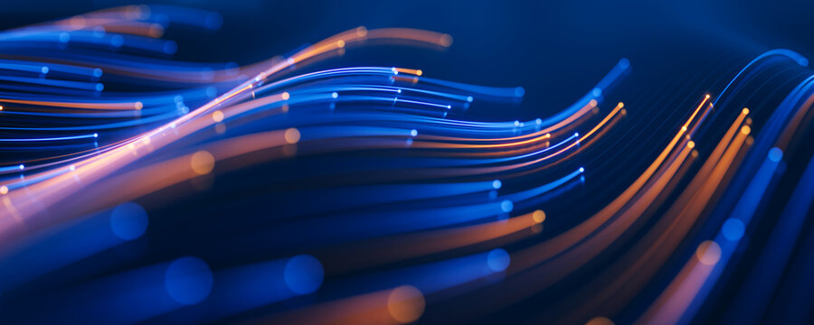AI Network, Big Data Concept, Digital Technology - Data Flow, Streaming data moving. 3d illustration