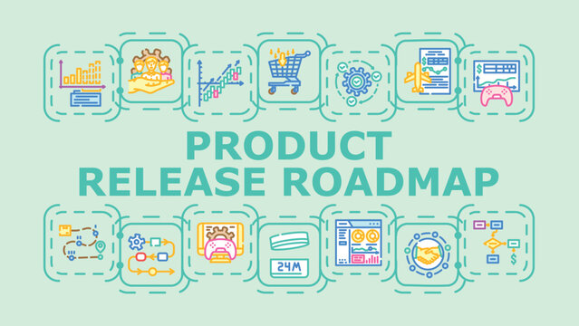 Product release roadmap banner infographic. Milestone planning, phase progress, backlog strategy icon vector illustration