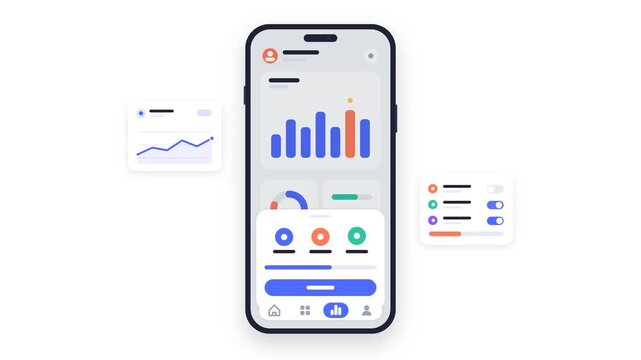 Mobile app user interface dashboard with floating analytics