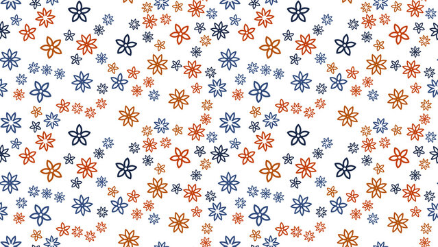 Seamless pattern of blue and orange flowers