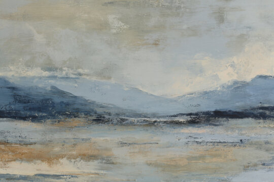 Abstract mountain landscape with blue and earthy textures