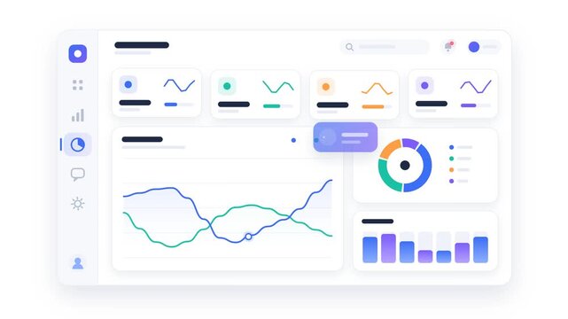 Analytics dashboard UI animation with data charts and graphs
