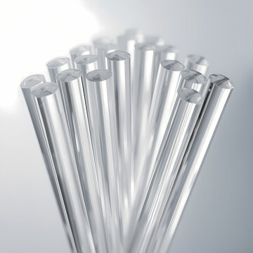 Bundle of Polished Clear Glass Rods Catching Light
