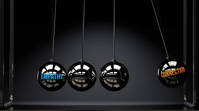 Empathy leads to connection. Empathy play a key role in achieving connection. Elegant Newton cradle metaphor for cause and effect relation between empathy and connection.