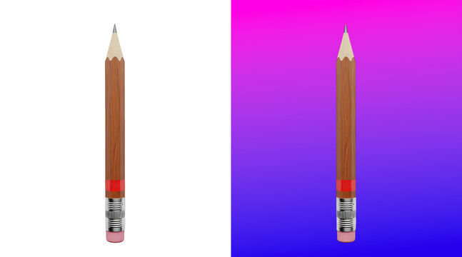 A single wooden pencil with a pink eraser and a metal ferrule on a clean white background