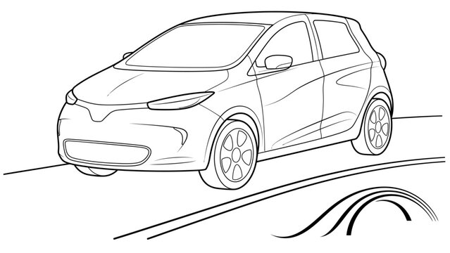 Renault zoe electric compact car line drawing vector for city driving and green energy concepts.