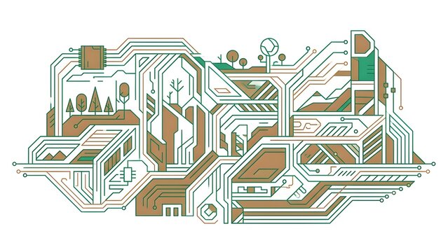 Eco Green Synthwave Circuit Isolated on Background