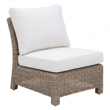 Wicker patio chair featuring soft cushions
