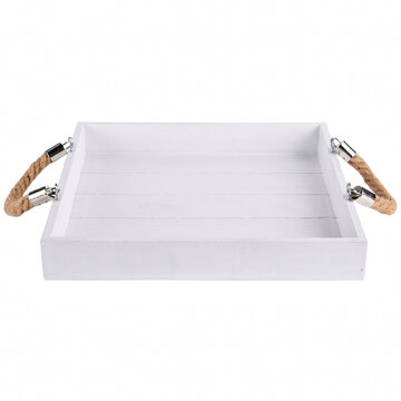 Wooden tray featuring rustic rope handles