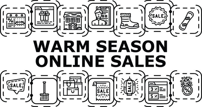 Warm season online sales concept. Trends clearance, digital retail, sunshine shopping icon vector illustration