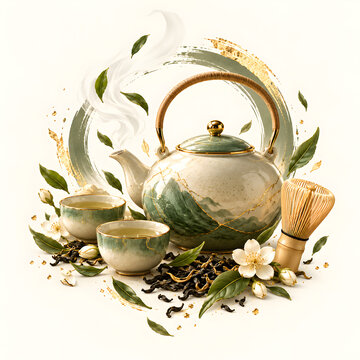 green tea set, Generative AI