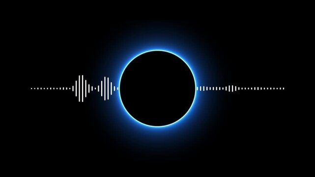 glowing blue neon circle with sound wave visualizer.