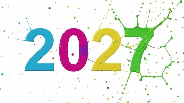 2027 colorful paint drip new year text with liquid color splash motion graphic background
