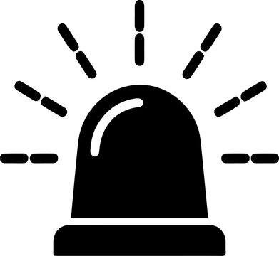 Black Emergency Siren Icon with Flashing Alert Rays, Warning Signal and Notification Vector Symbol