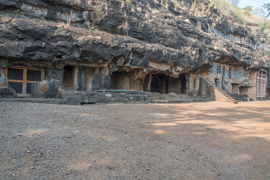 Amba-Ambika group of caves, a rock-cut caves of The Manmodi or Manmukud Caves complex, an unfinished Chaitya-cave and a number of ruined cells and viharas, Junnar, Pune, Maharashtra, India.