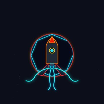 Rocket graphic design inside colorful neon geometric