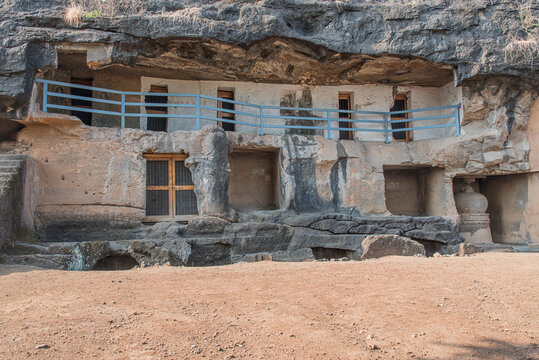 Amba-Ambika group of caves, a rock-cut caves of The Manmodi or Manmukud Caves complex, an unfinished Chaitya-cave and a number of ruined cells and viharas, Junnar, Pune, Maharashtra, India.