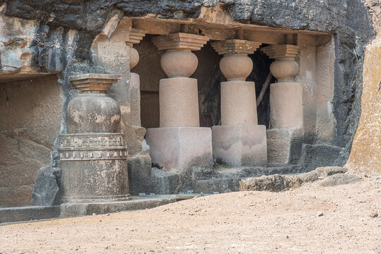 Amba-Ambika group of caves, a rock-cut caves of The Manmodi or Manmukud Caves complex, an unfinished Chaitya-cave and a number of ruined cells and viharas, Junnar, Pune, Maharashtra, India.