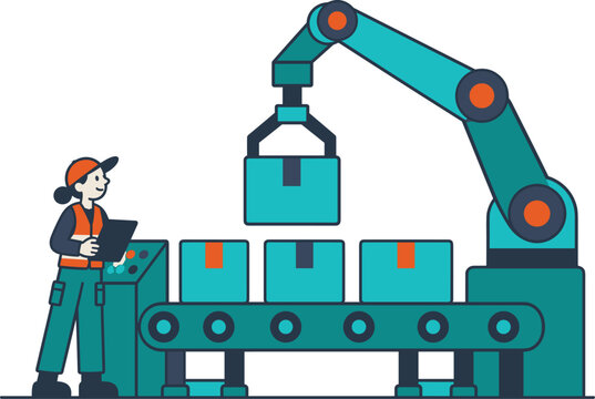 Industrial Robotic Arm Sorting Packages on Conveyor Belt &ndash; Warehouse Automation