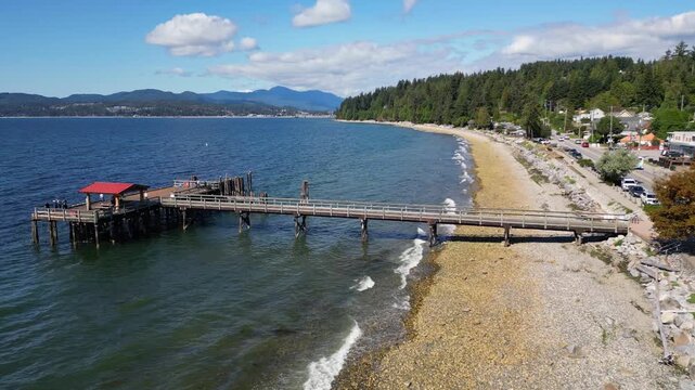 Drone Aerial View of Davis Bay Fishing Pier in Sechelt British Columbia