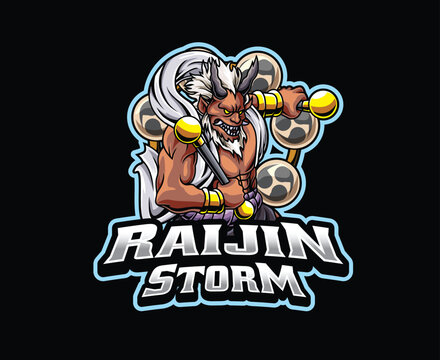 Raijin Japanese Thunder God Mascot Logo Illustration