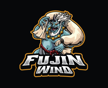 Fujin Japanese Wind God Mascot Logo Illustration