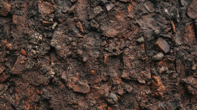 Rough brown soil texture with small embedded stones and clay