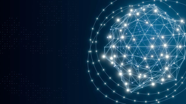 Global digital network sphere connecting nodes across the world