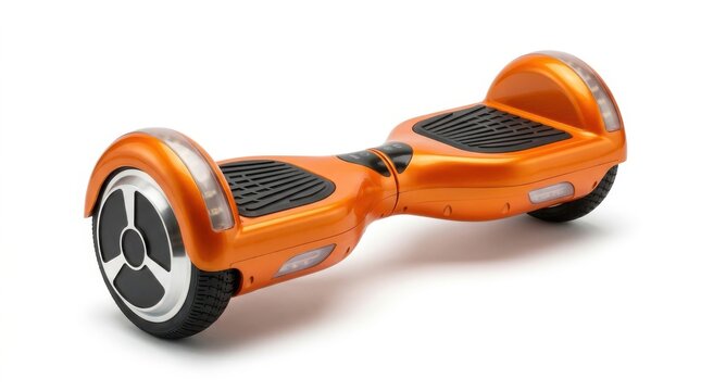 Orange hoverboard self balancing scooter on white background