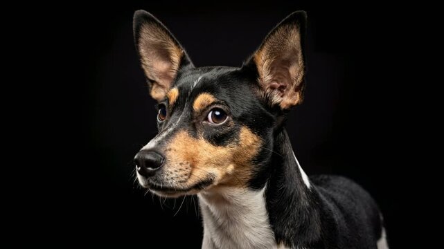 rat terrier close up isolated on black background video