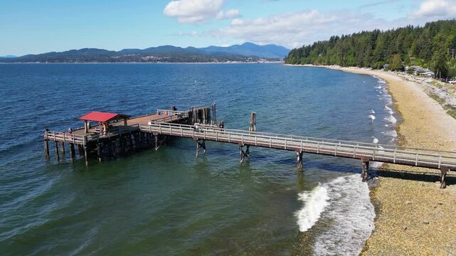 Drone Aerial View of Davis Bay Fishing Pier in Sechelt British Columbia