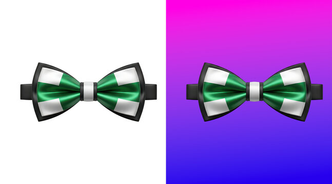 Bow tie with green and white checkered pattern isolated on a plain white background