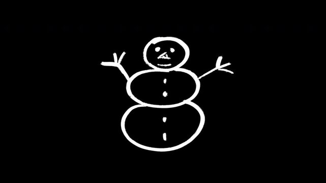 Cute hand drawn snowman doodle bobbing and inverting black on white to white on black background, winter holiday sketch animation