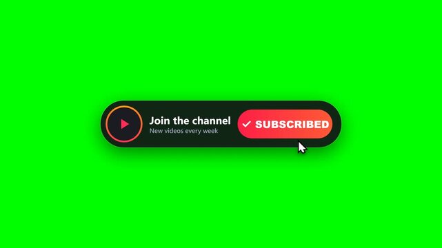 Subscribe and join channel button animation set with green screen