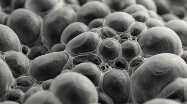 Abstract black-and-white cellular bubbles with soft rounded membranes, macro biomorphic digital art, smooth grayscale gradients, interconnected organic forms, shallow tonal depth, minimalist