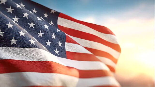 Elegant American flag backdrop with soft morning light and a peaceful sky, patriotic design for Independence Day, Memorial Day and national celebrations