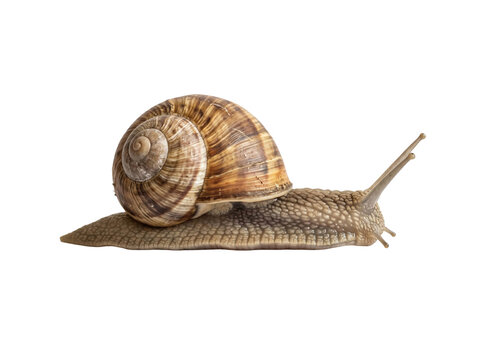 Brown Land Snail With Spiral Shell on a transparent background