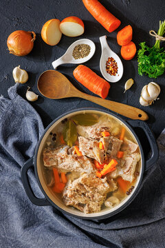 Rich pork bone stock with fall apart tender meat