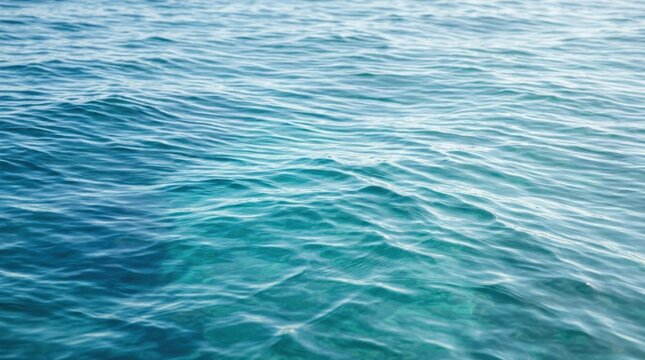 Close-up of gentle turquoise ocean waves forming delicate parallel ripples under clear sunlight, minimalist nature texture photography, large continuous expanse of transparent deep blue water with