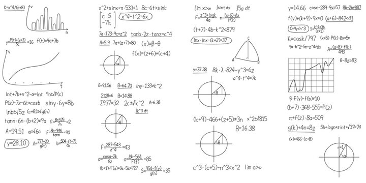 White abstract chalk style math notes and equations line art background vector