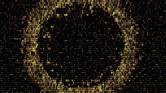 Golden Alphanumeric Characters Flowing Digital Information Technology