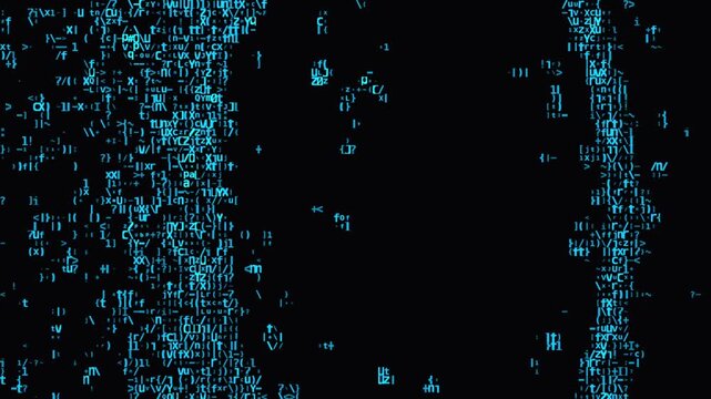 Abstract blue digital data stream on black screen futuristic interface