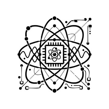 Quantum Computing Technology Concept with Digital Atom Icon for Future Innovation and Artificial Intelligence Marketing Campaigns