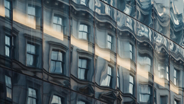 Reflection of Historic Building in Modern Glass Skyscraper Facade