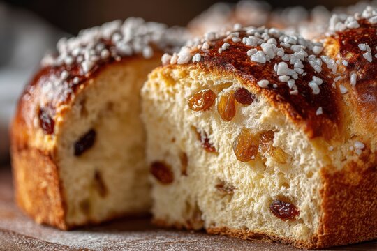 Close-up of Swiss Three Kings Cake showing its soft brioche texture and golden crust