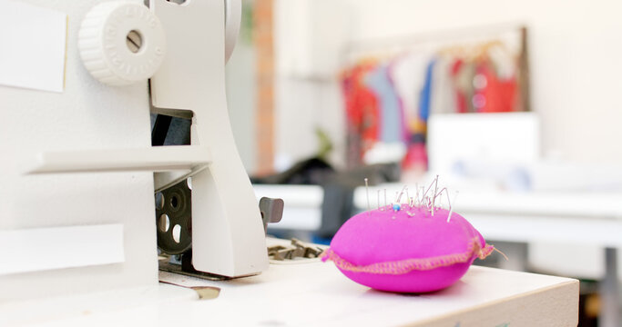 Interior of bright fashion studio, slow motion