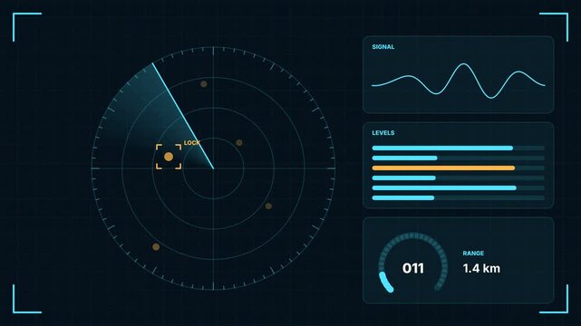 Futuristic scanner HUD with radar target tracking concept for sci fi interface and technology surveillance background seamless loop